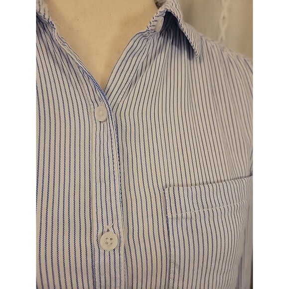 Beach Lunch Lounge Button Up White Blue Pin Striping XS - Picture 3 of 9